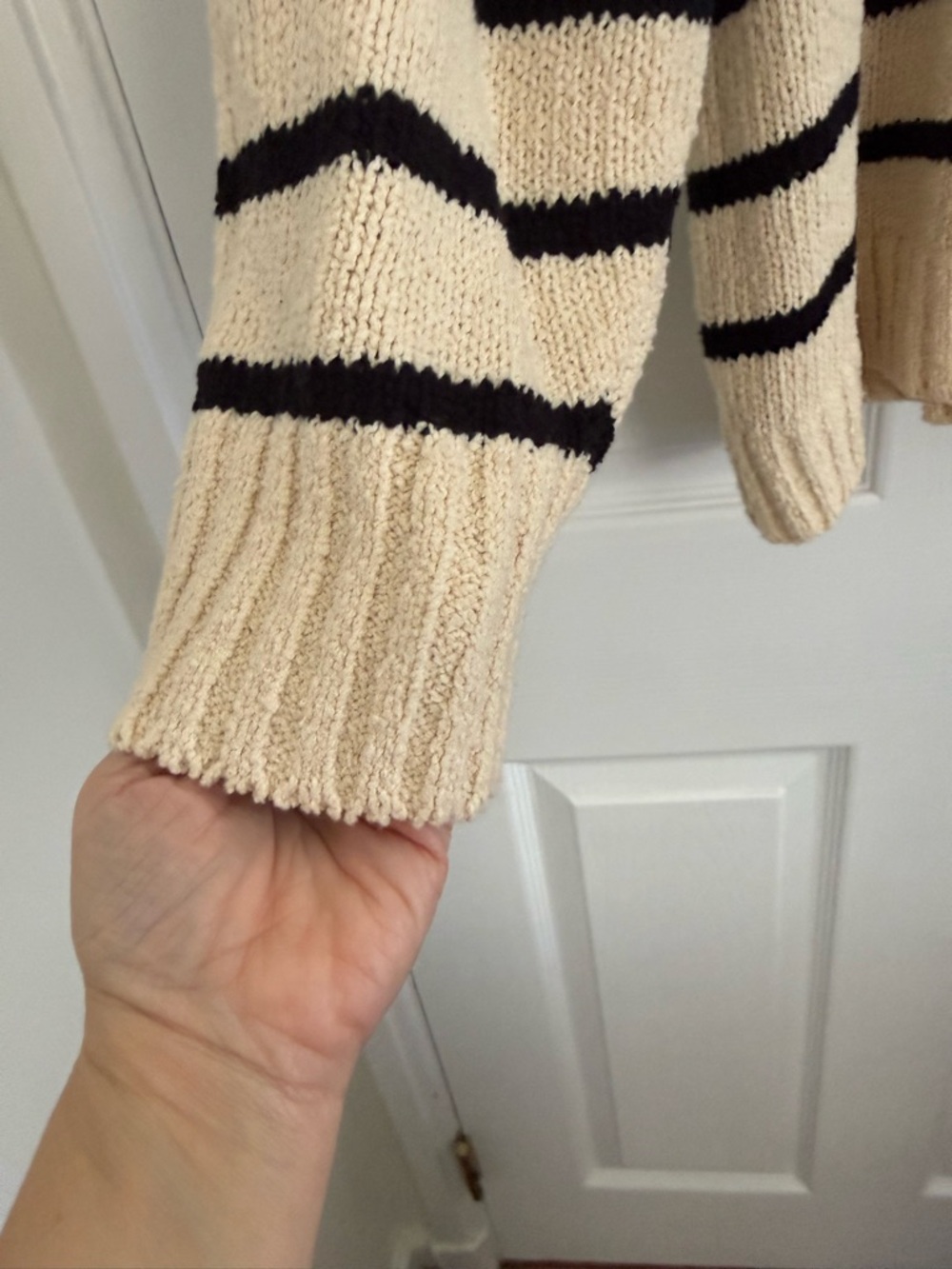 J. Crew Cream and Black Striped Boatneck Sweater with Gold Shoulder Buttons - 3X - Picture 4 of 15